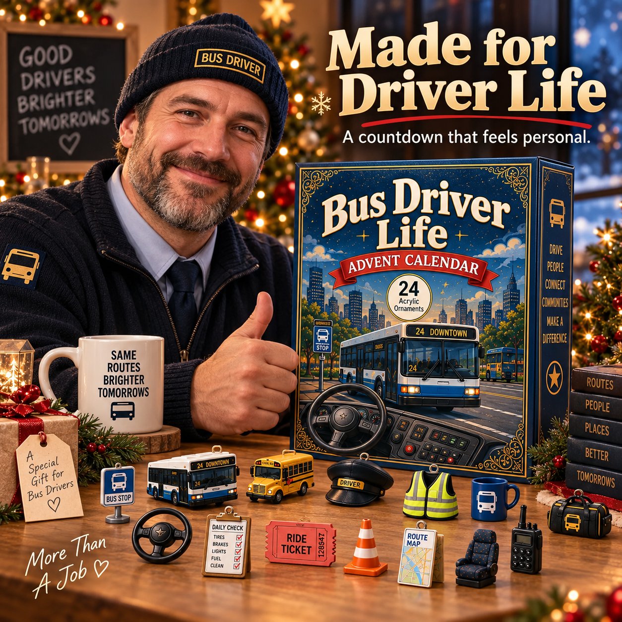 Driver Christmas Countdown with bus themed acrylic surprises