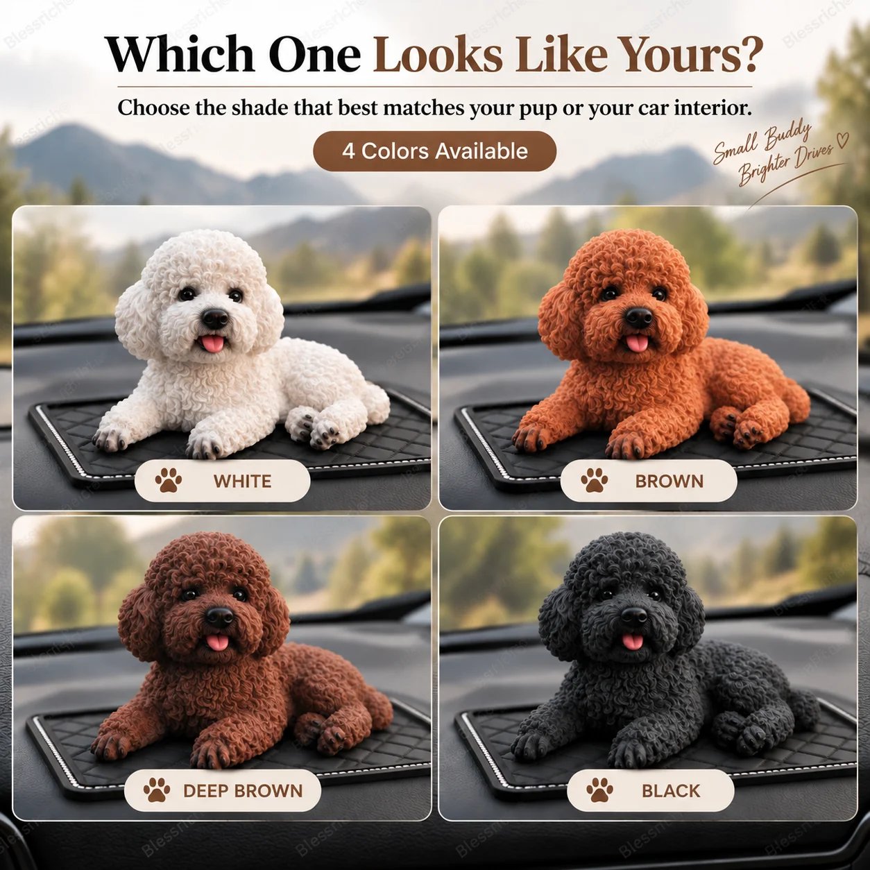 White brown deep brown and black poodle ornaments