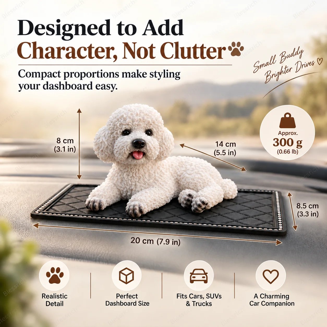 Poodle car dashboard ornament dimensions