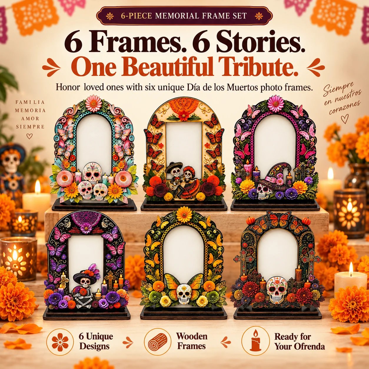 Six piece memorial photo frame set