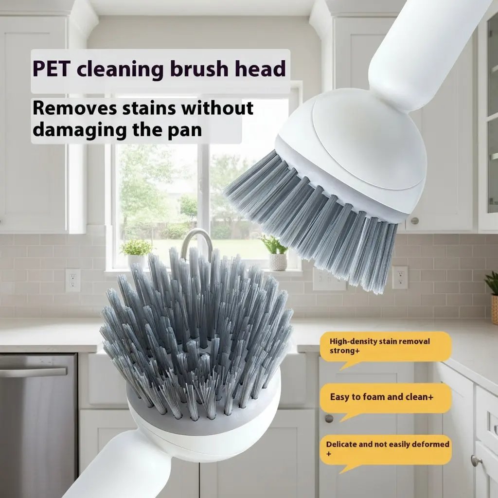 PET cleaning brush head safe for pans