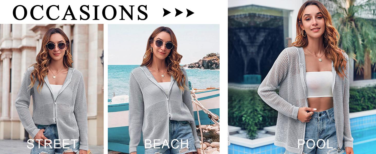 Saodimallsu Women's Crochet Lightweight Cardigan Zip Up Hooded Long Sleeve Knit Sweater Mesh Beach Swim Cover Up for Summer SpringStatements Swimsuit Coverup Saodimallsu Women's Crochet Lightweight Cardigan Zip Up Hooded Long Sleeve Knit Sweater Mesh Beach Swim Cover Up for Summer SpringStatements Swimsuit Coverup