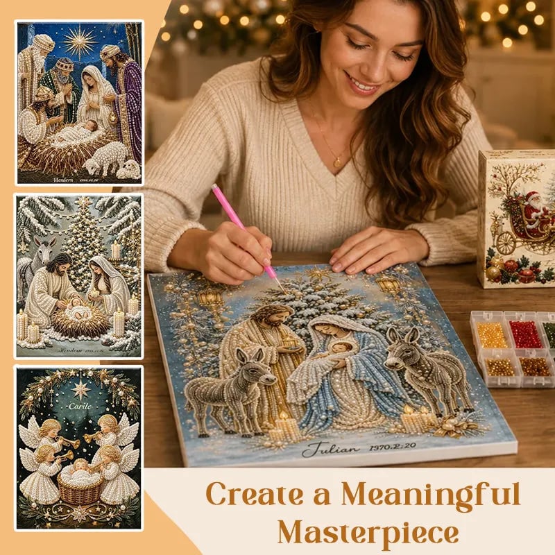 Nativity diamond painting handmade Christmas craft process
