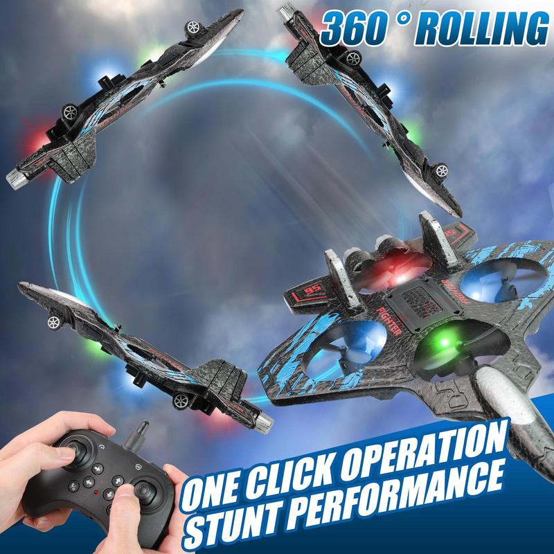 ✈️Stunt RC Fighter! 360° Rolling + Vertical Takeoff/Landing, 3 Speed Modes + Colorful LED, Create New Flying Fun~