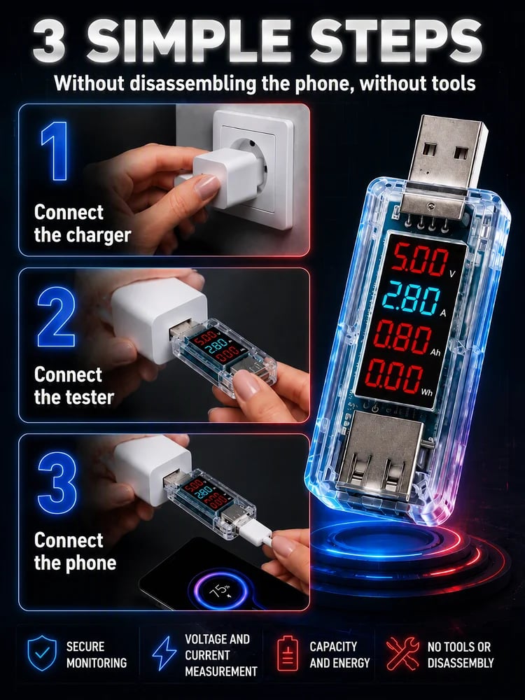 Three-step USB battery device connection