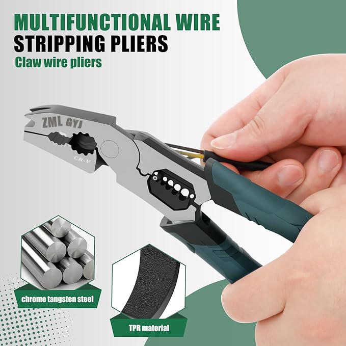 ZML 6-in-1 Multi-Function Wire Stripper Pliers CR-V Steel Diagonal Cutters for Nails Electrical Cables Special Tools with Adjustable Cutting Depth and Sharp Blades - Hardware