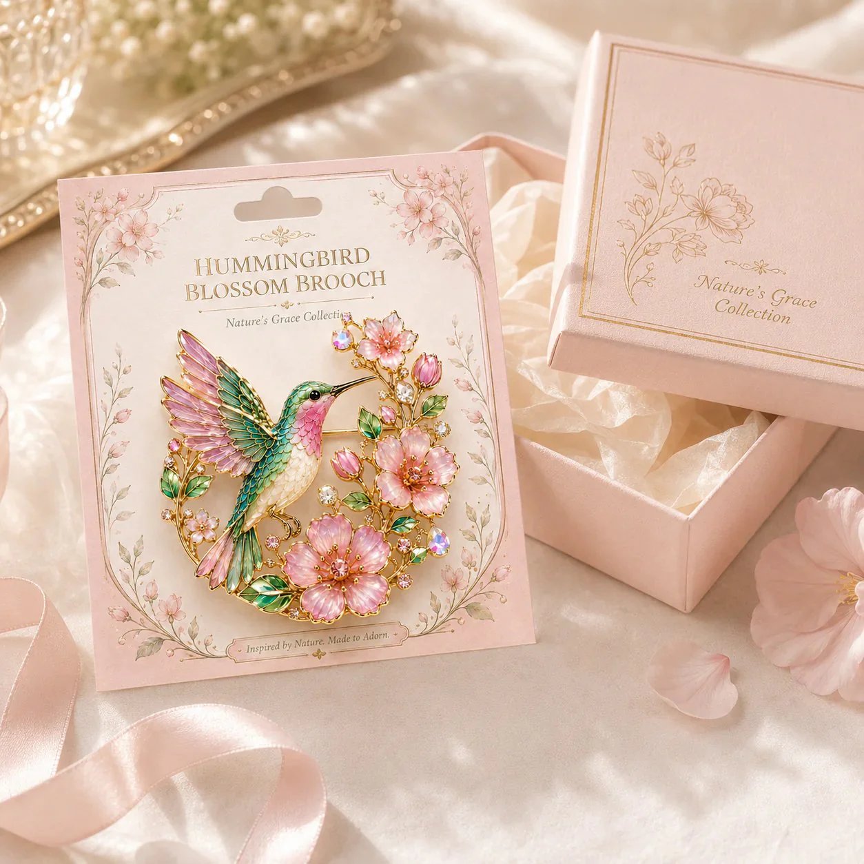 Hummingbird floral brooch gift