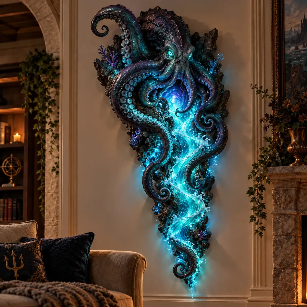 Kraken wall decor in room