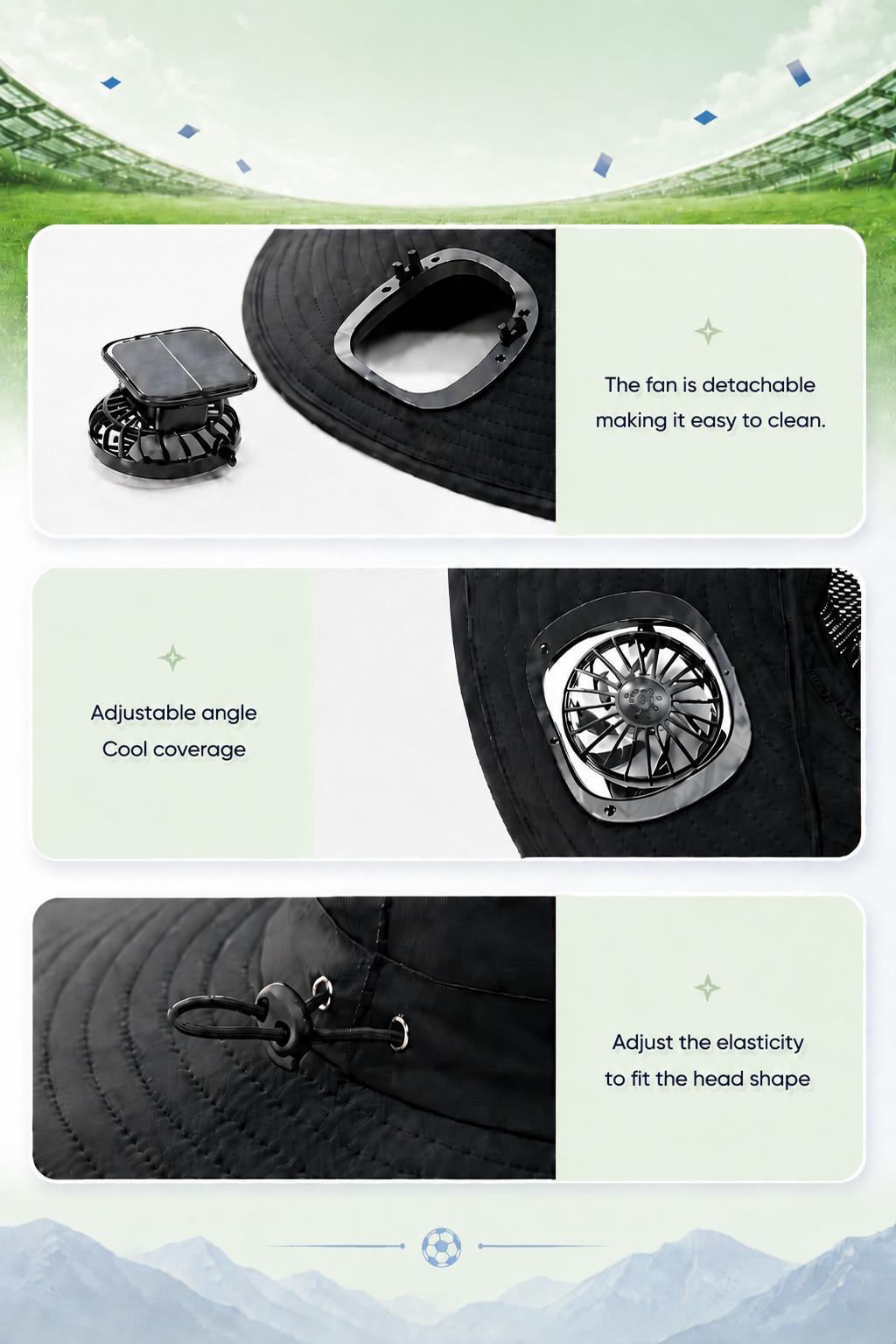 New Solar-Powered Outdoor Cooling Fan Hat — Sun Protection Hat with Solar Fan | Dual-Power Rechargeable Fan | Outdoor Water-Resistant Fan | Ideal for Sporting Events | Unisex Design | TikTokShopSpringGlowUp Sun Bucket Hat Lightweight Golf Hat