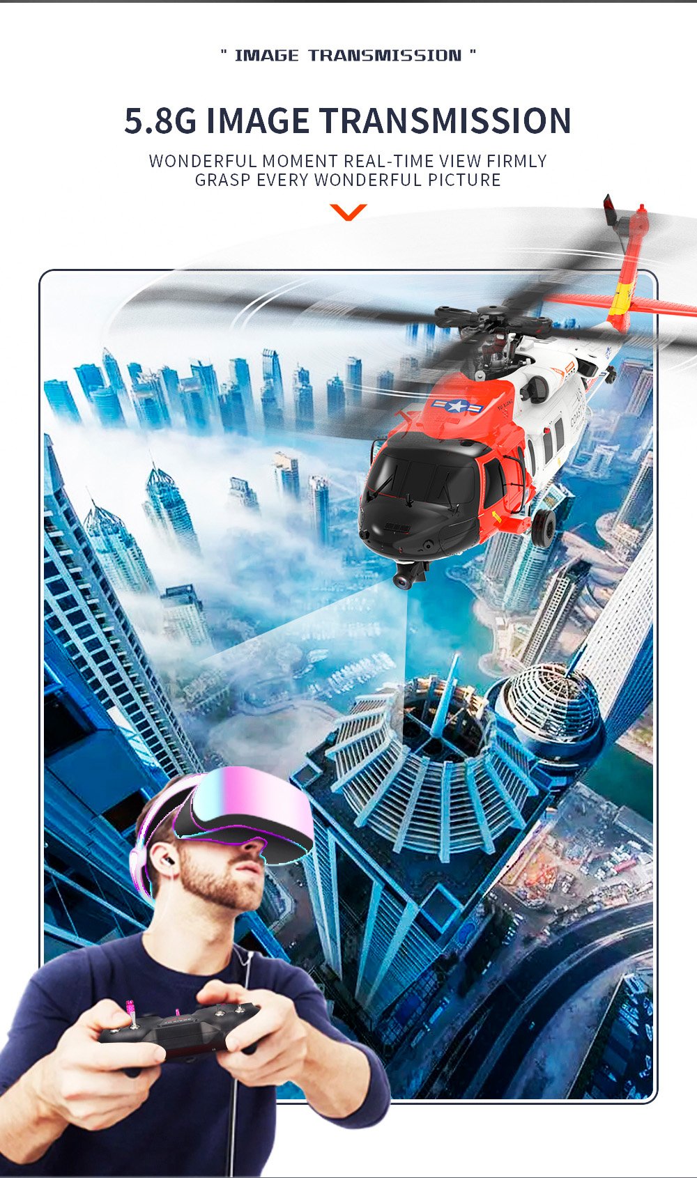 ⚡FLASH DEAL - CLEARANCE WAREHOUSE🚁Coast Guard RC F09-S Helicopter, 1/47 Scale 2.4G 6CH Gyro RC Helicopter w/ GPS Intelligent Control System