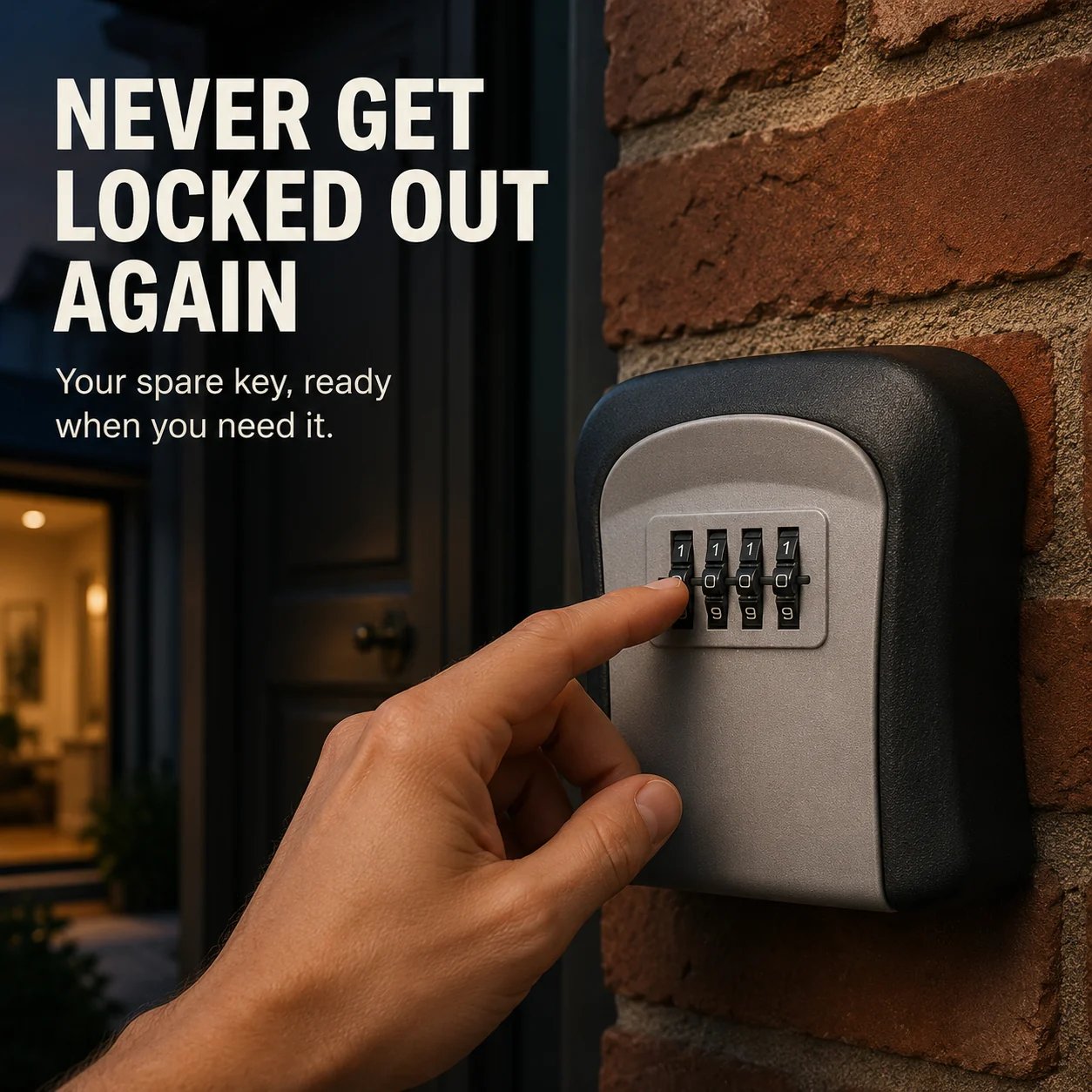 4-digit wall-mounted key lock box beside front door
