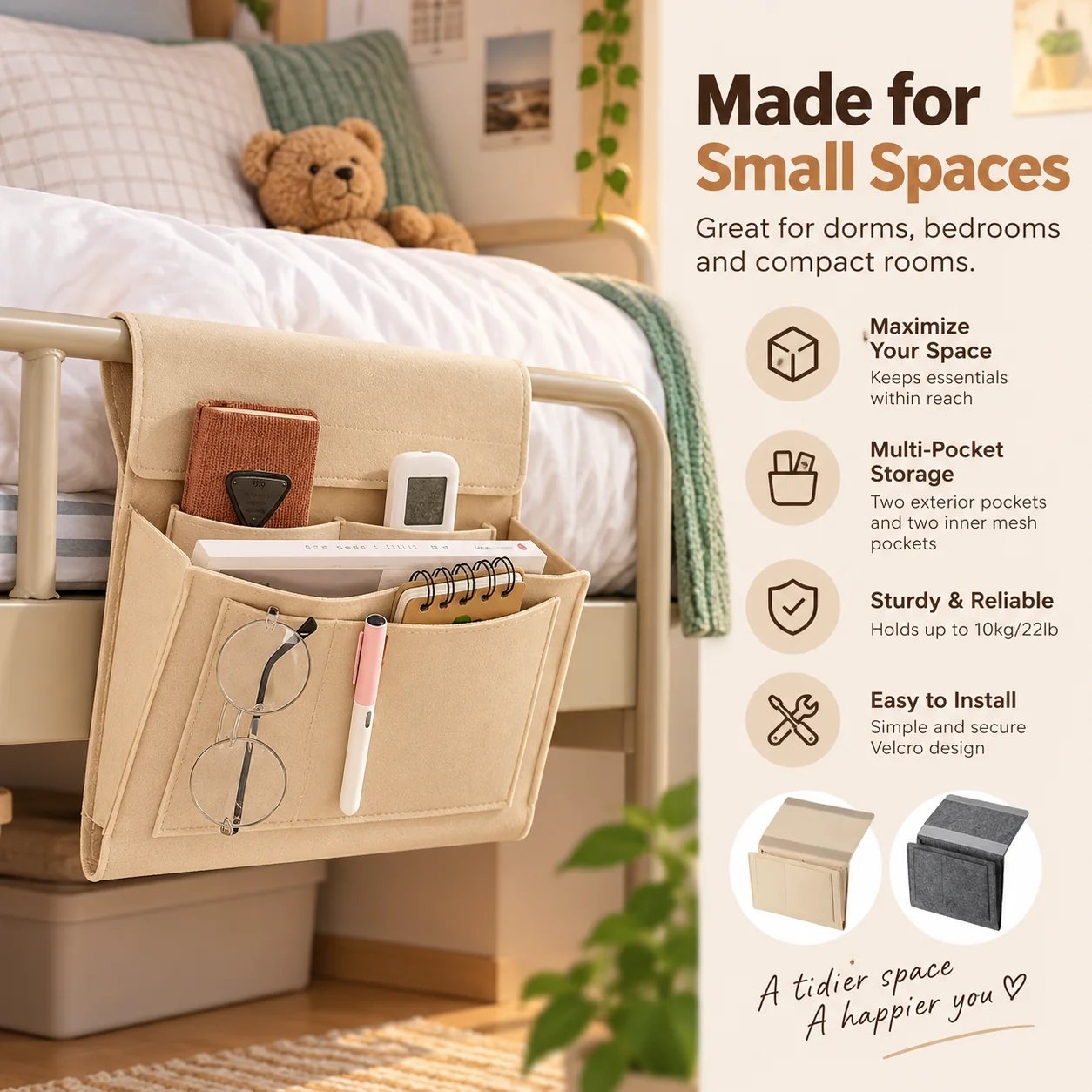 Color options showing neutral beige, heather grey and charcoal black