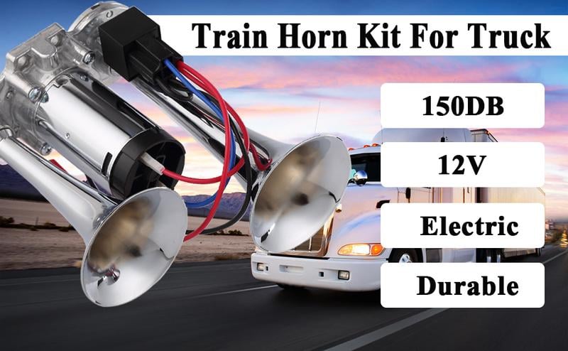 Product Introduction of 12V 150db Train Air Horn for Truck Car, Dual Electric Air Horns Kit with Compressor for 12V Vehicles Trucks Pickup Trains Lorrys SUVs Cars Boats (12V SilverBlack) 5