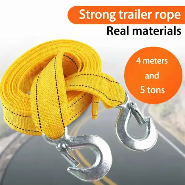 Bright yellow tow strap rolled inside its storage bag