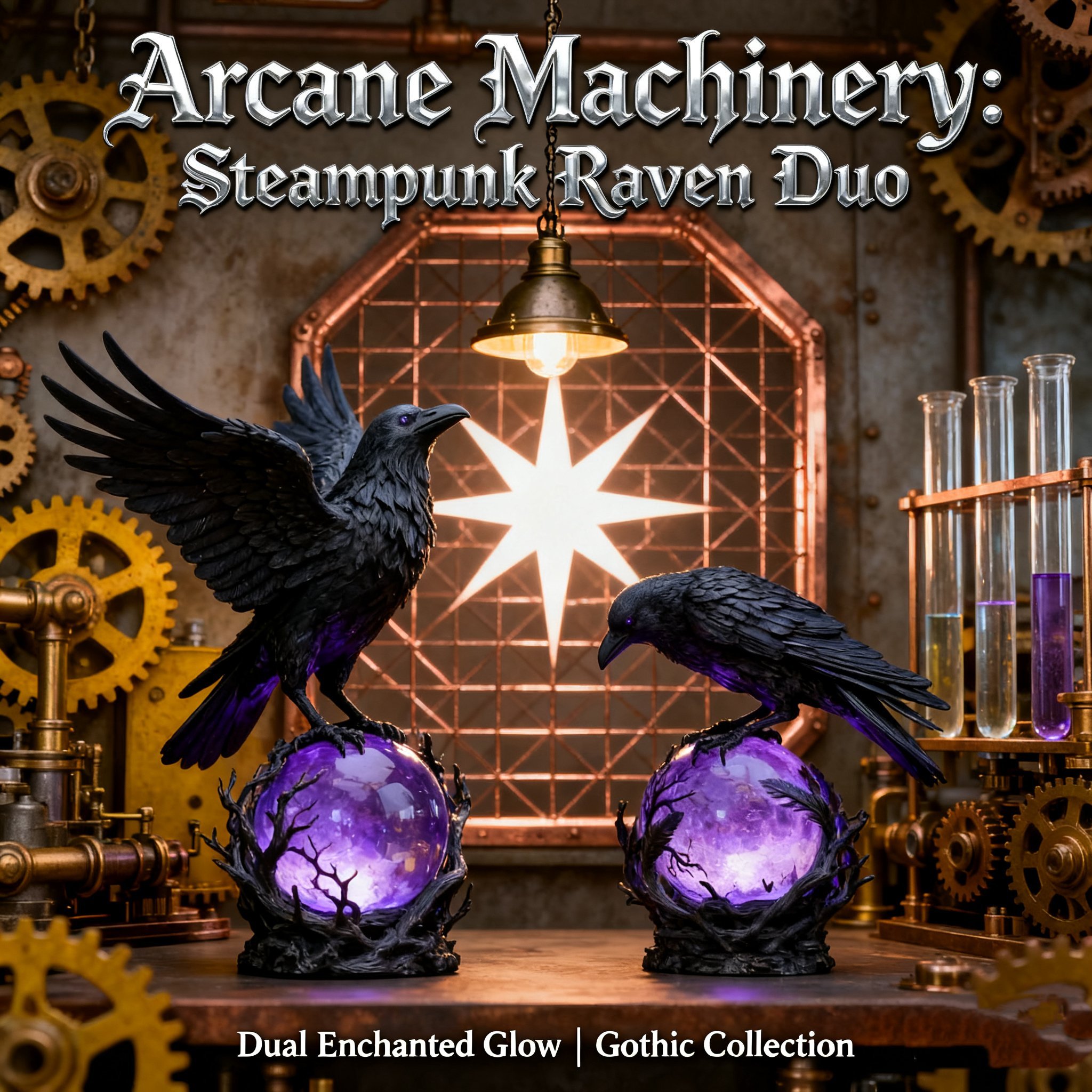 🌙 Buy 2 Get Free Shipping“Raven's Moonlight” Gothic LED Lamp – Mysterious Crow on Glowing Orb Sculpture ✨