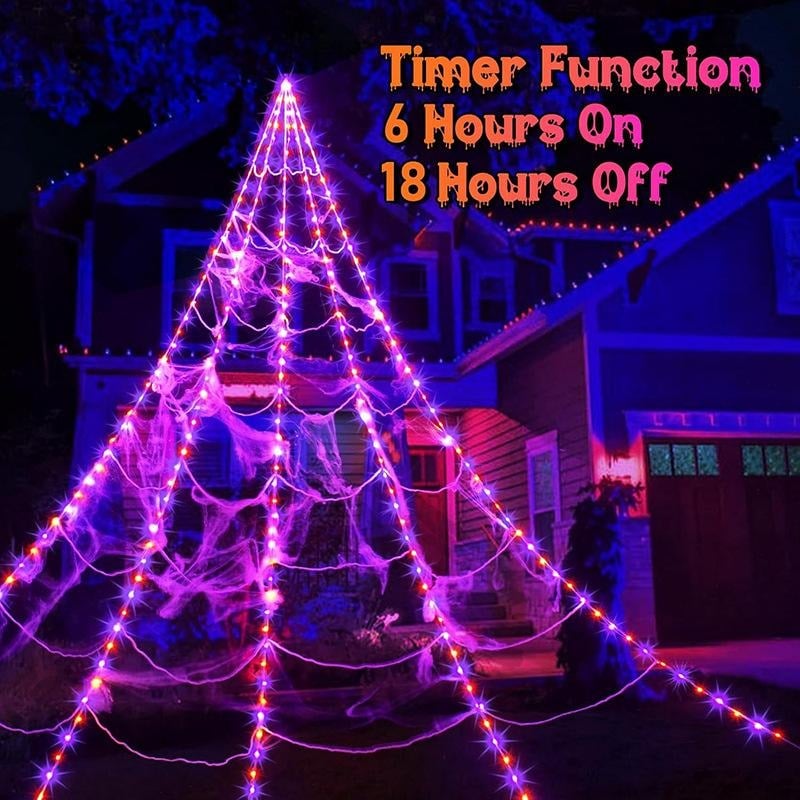 Halloween spider web LED light timer function