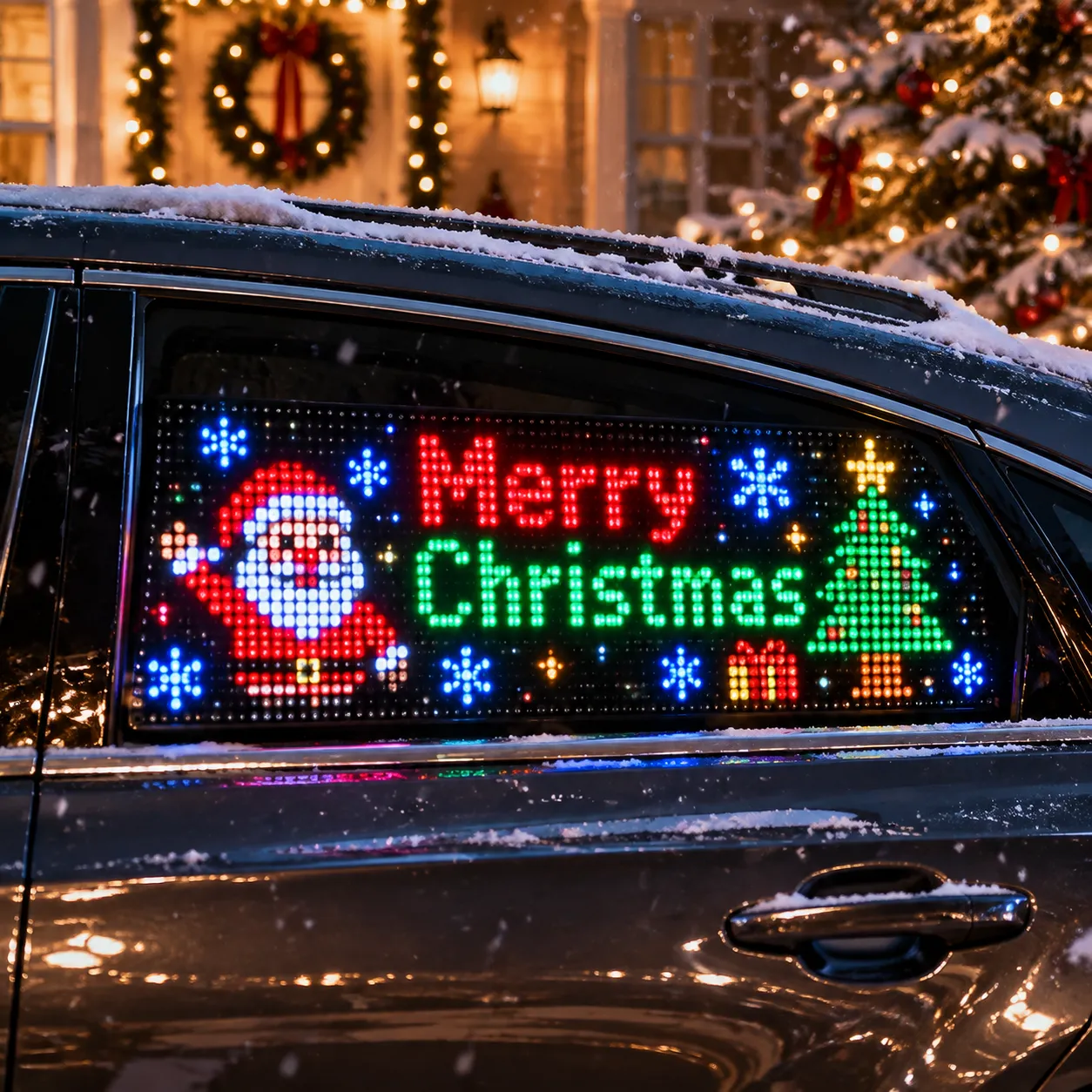 Festive Christmas LED decoration displayed in car