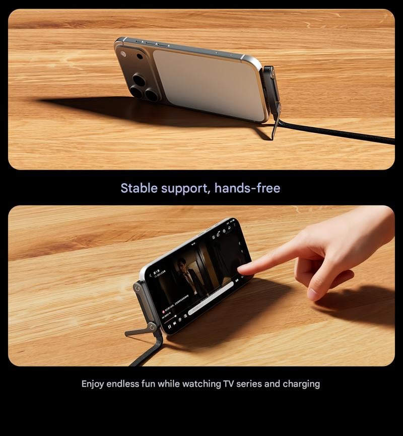 basemo Invisible Holder Charger Cable with Stand, 240w super fast charging 2-in-1 Fast Charging Cord & Phone Stand for Gaming, Office, Car Travel, Compatible with iPhone Samsung Type-C charging cable Black