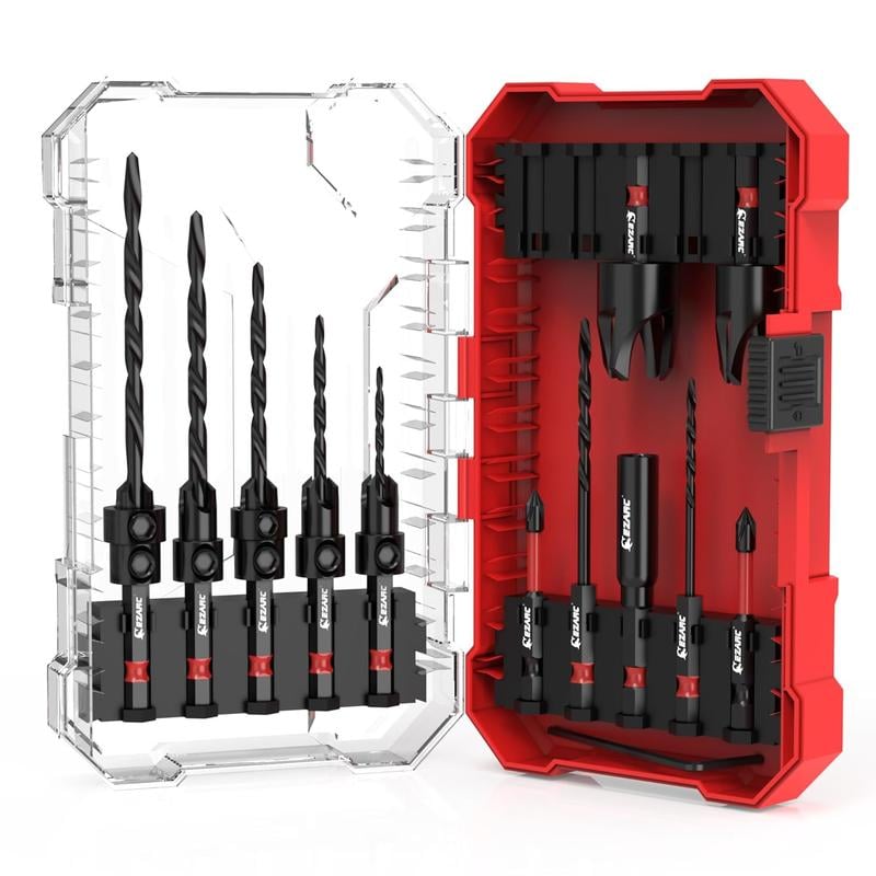 Product Introduction of EZARC Wood Countersink Drill Bit Set With 1/4" Hex Shank for Woodworking/ 15count Set (With wood plug cutter) / 24count Set (With wood sticks) 1