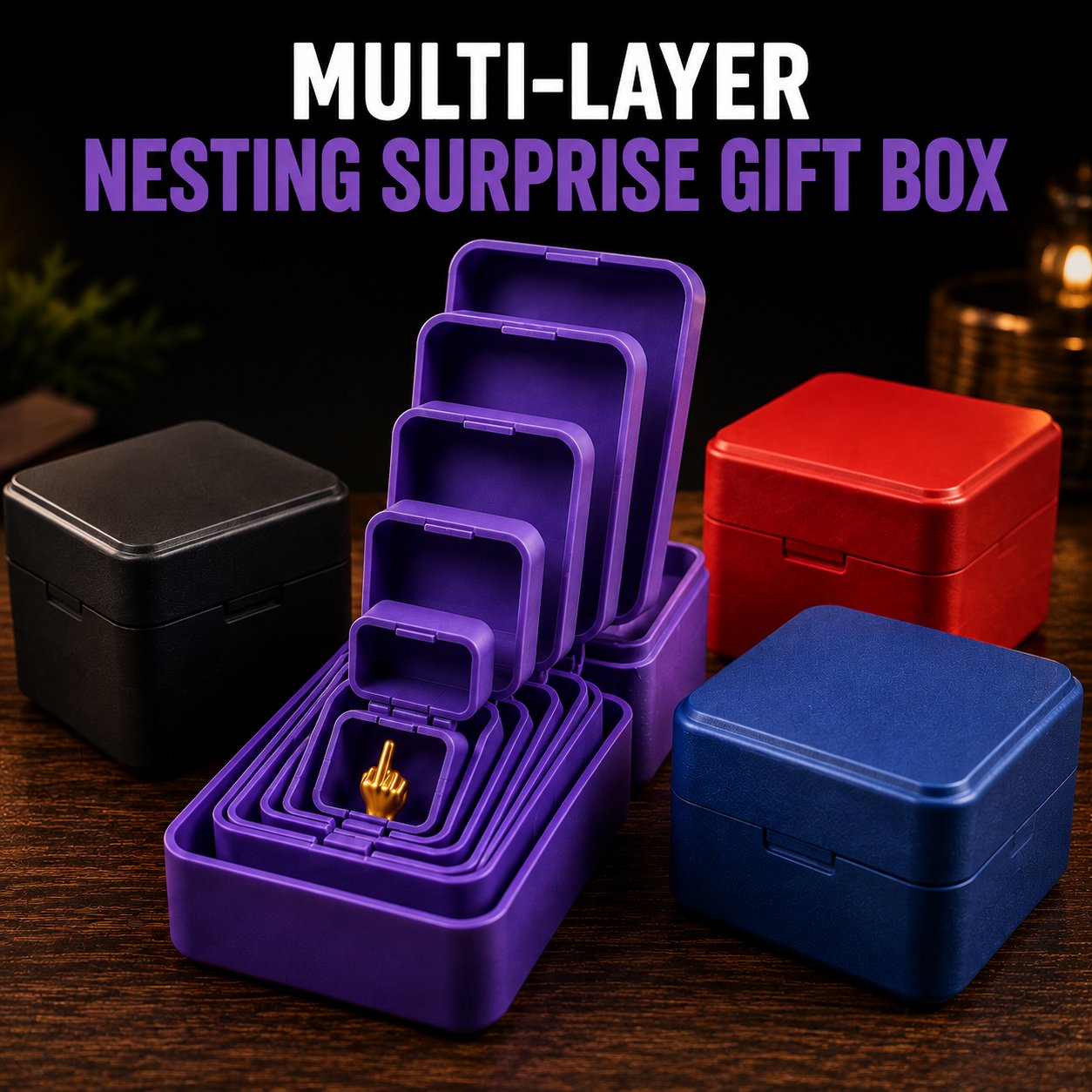 Multi layer nesting prank gift box with six graduated boxes