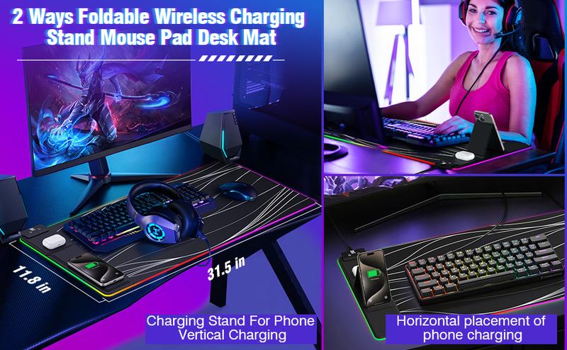 XXL Gaming Mouse Pad with Magnetic Wireless Charging, RGB Black Mousepad Desk Mat with 15W Fast Charger, Waterproof Laptop Writing for Office, Home, Gaming Desktop Accessory  shopblackfriday Christmas 【blackfriday】