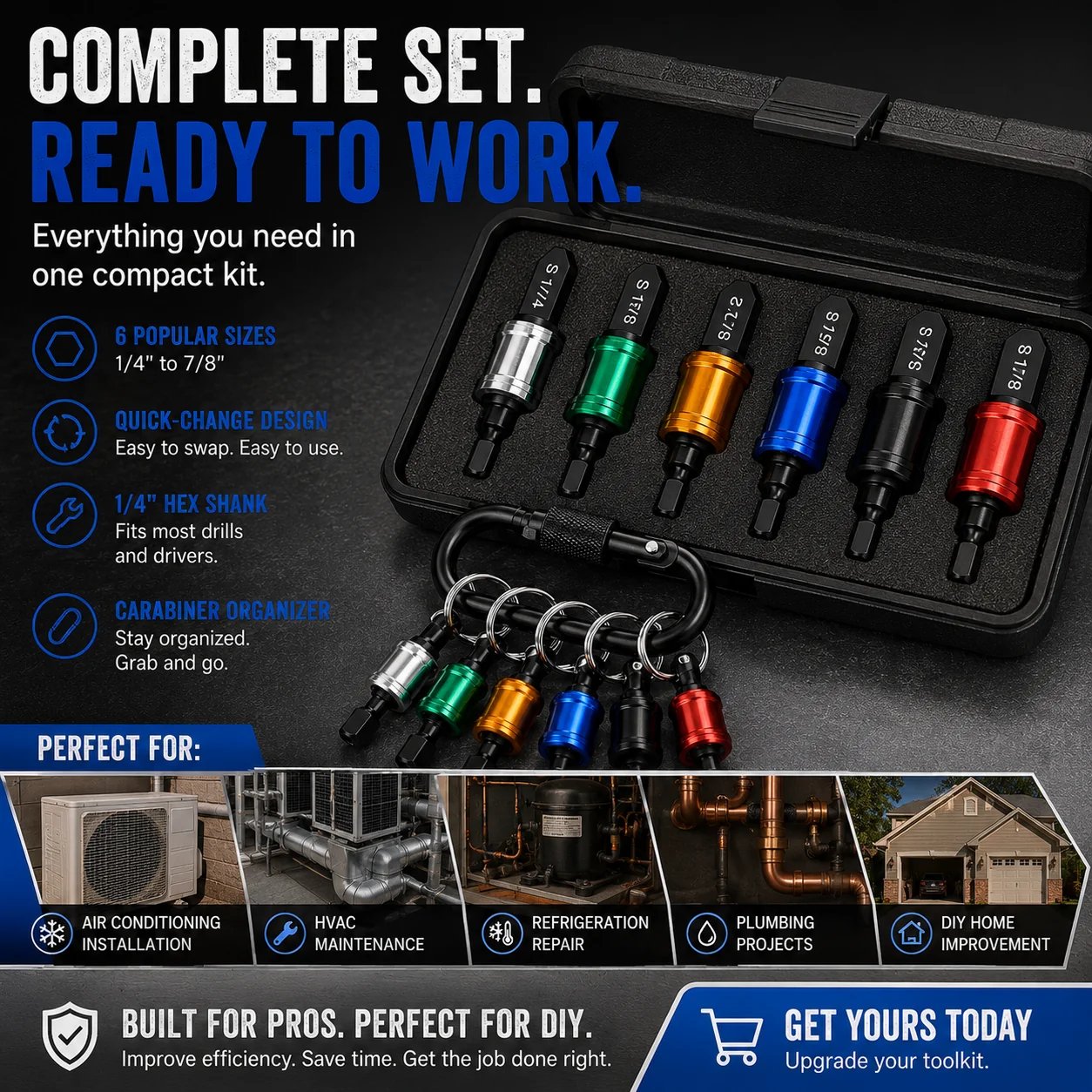 Portable HVAC copper pipe swaging tool set