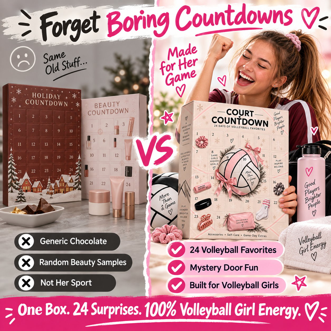 Happy teen girl holding volleyball gift box