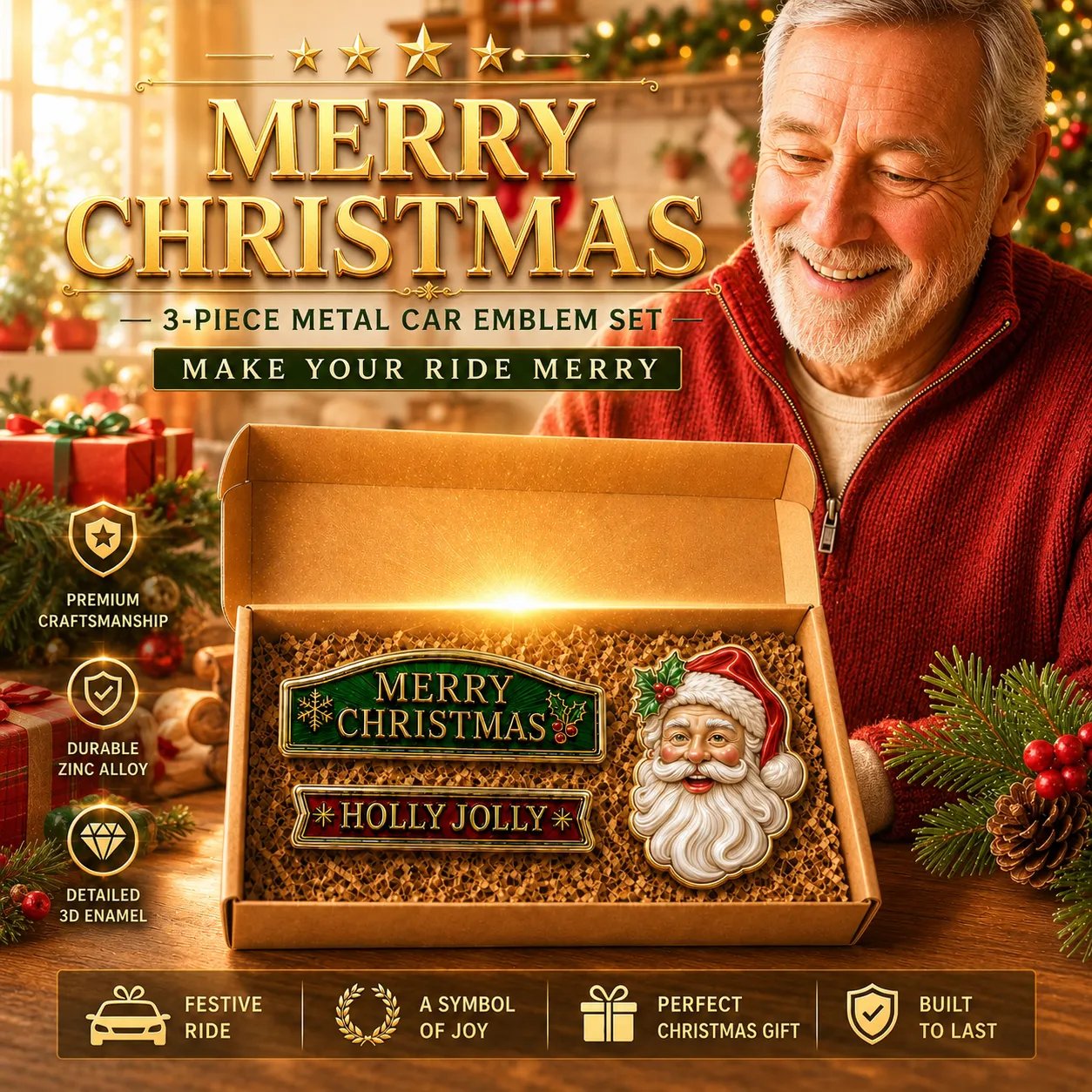 Gift box Christmas car badge
