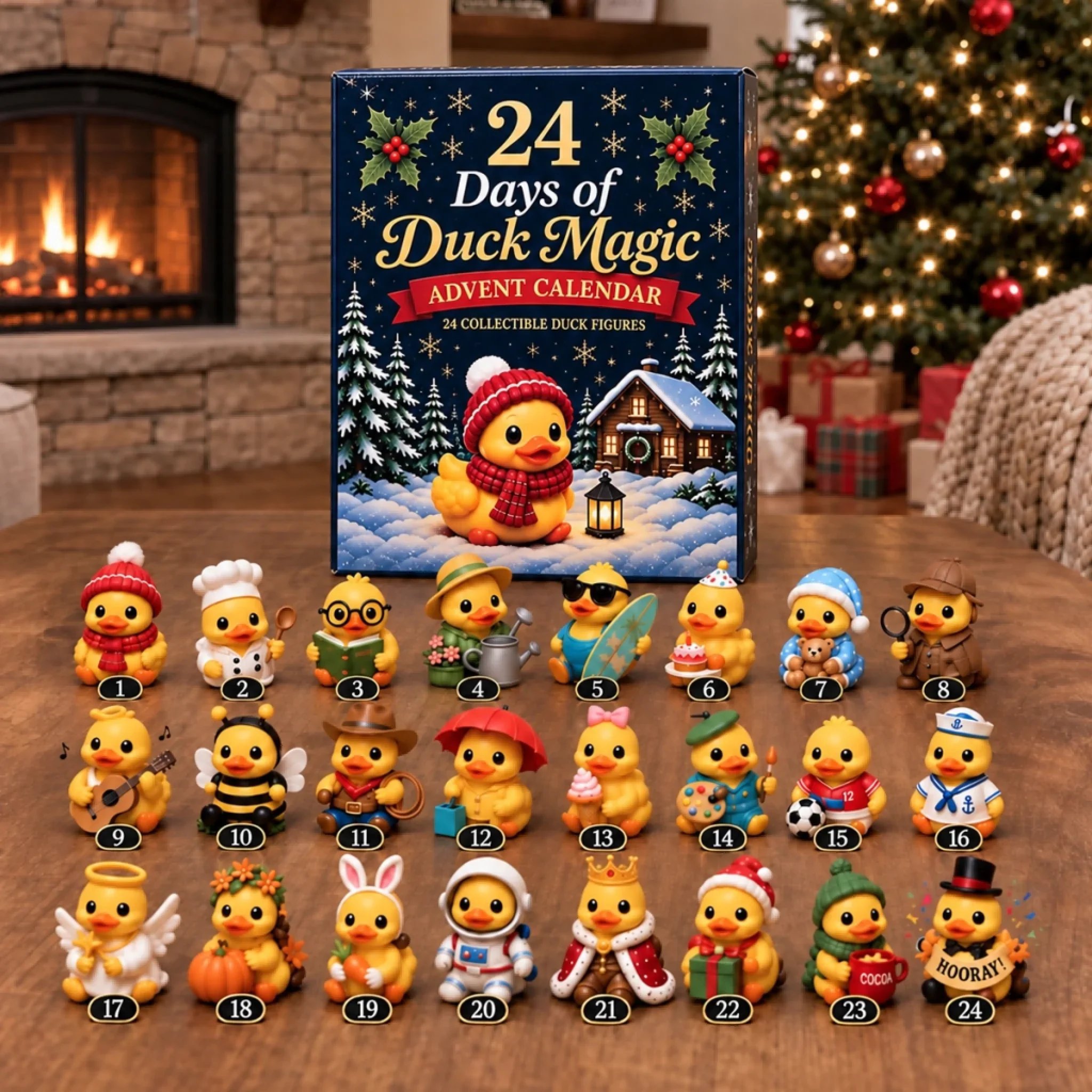 Overview of Duck Magic calendar and collectible ducks