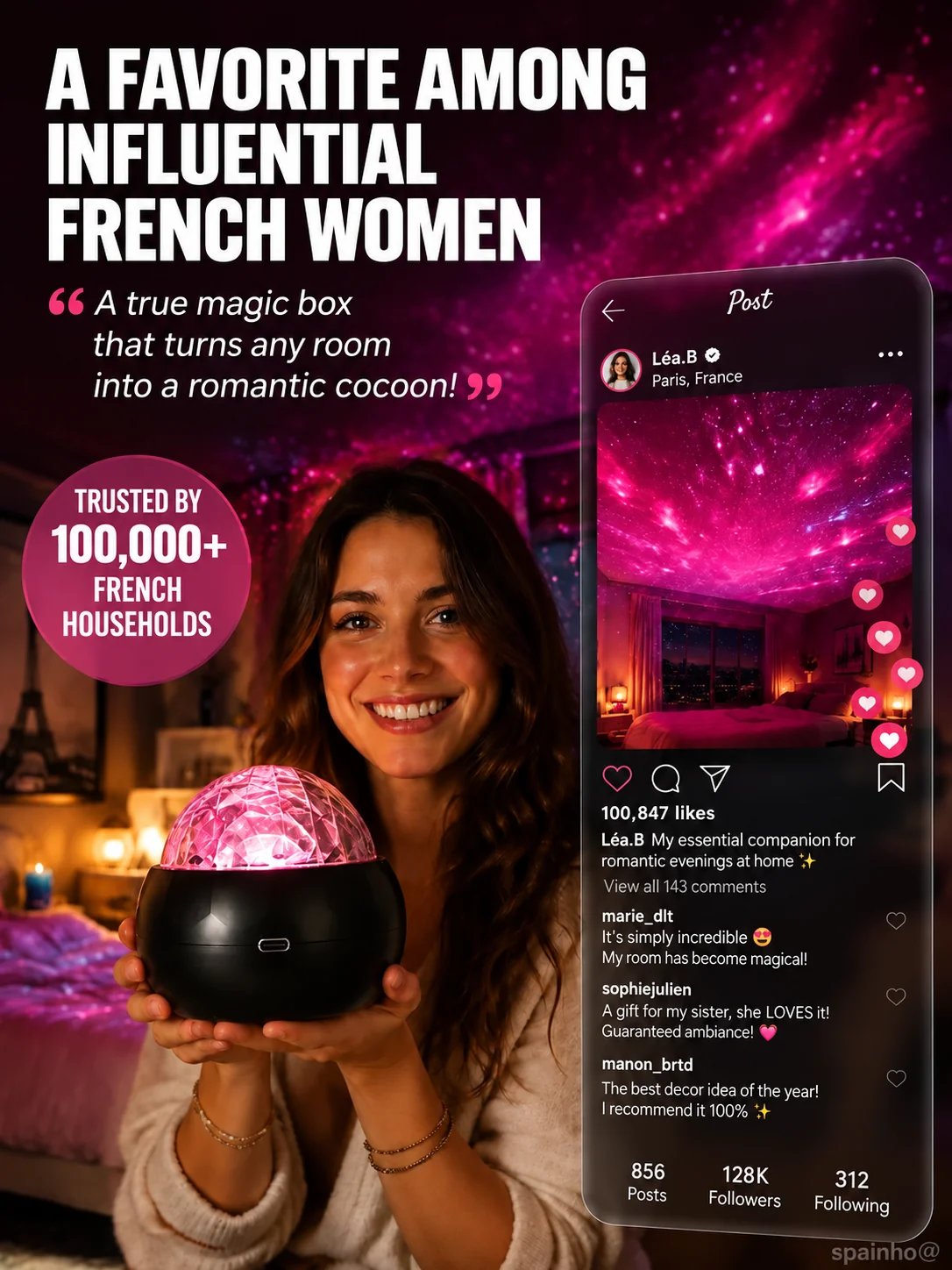 Galaxy ambient light projector in a bedroom setting