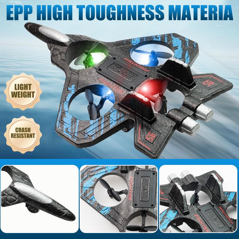 ✈️Stunt RC Fighter! 360° Rolling + Vertical Takeoff/Landing, 3 Speed Modes + Colorful LED, Create New Flying Fun~