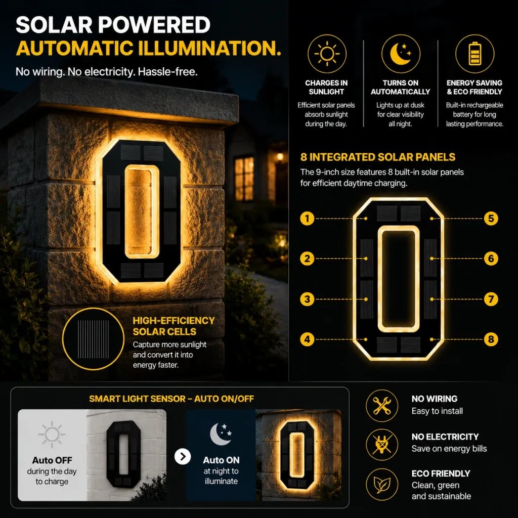 Weatherproof solar house numbers in snow and rain