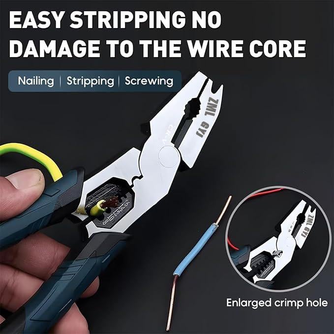 ZML 6-in-1 Multi-Function Wire Stripper Pliers CR-V Steel Diagonal Cutters for Nails Electrical Cables Special Tools with Adjustable Cutting Depth and Sharp Blades - Hardware