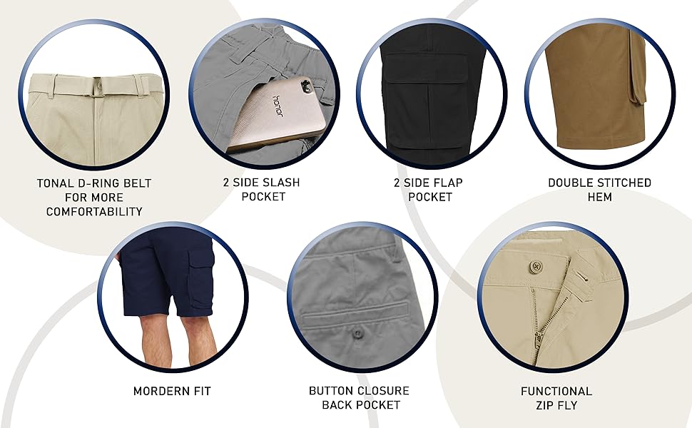 Men's Belted Cargo Shorts, Cotton