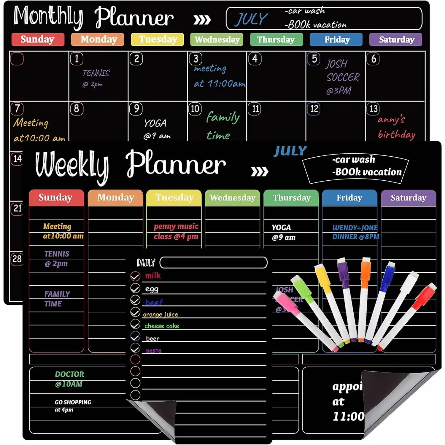 colored magnetic dry erase markers and eraser