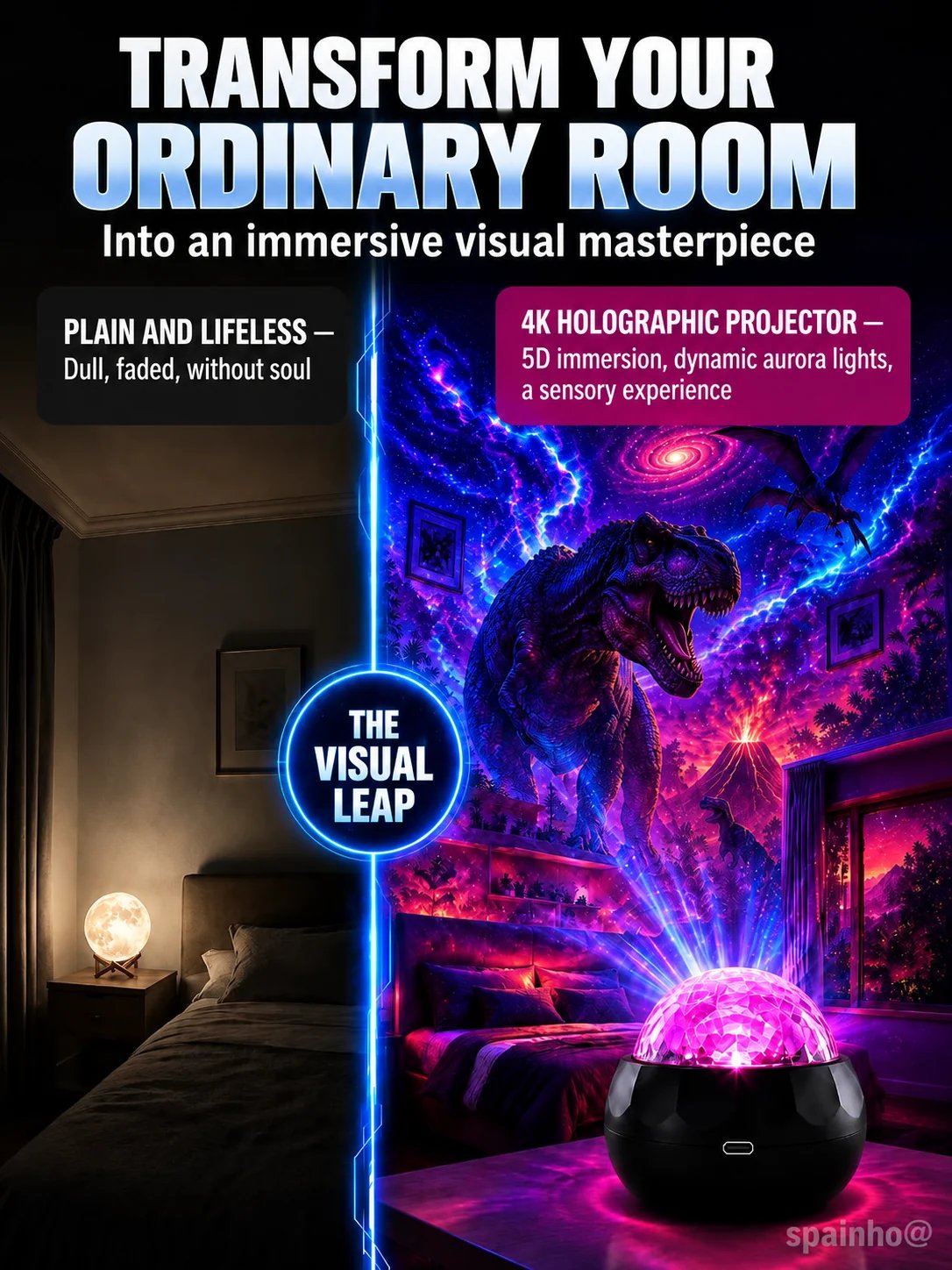 Bedroom transformed with galaxy ambient lighting