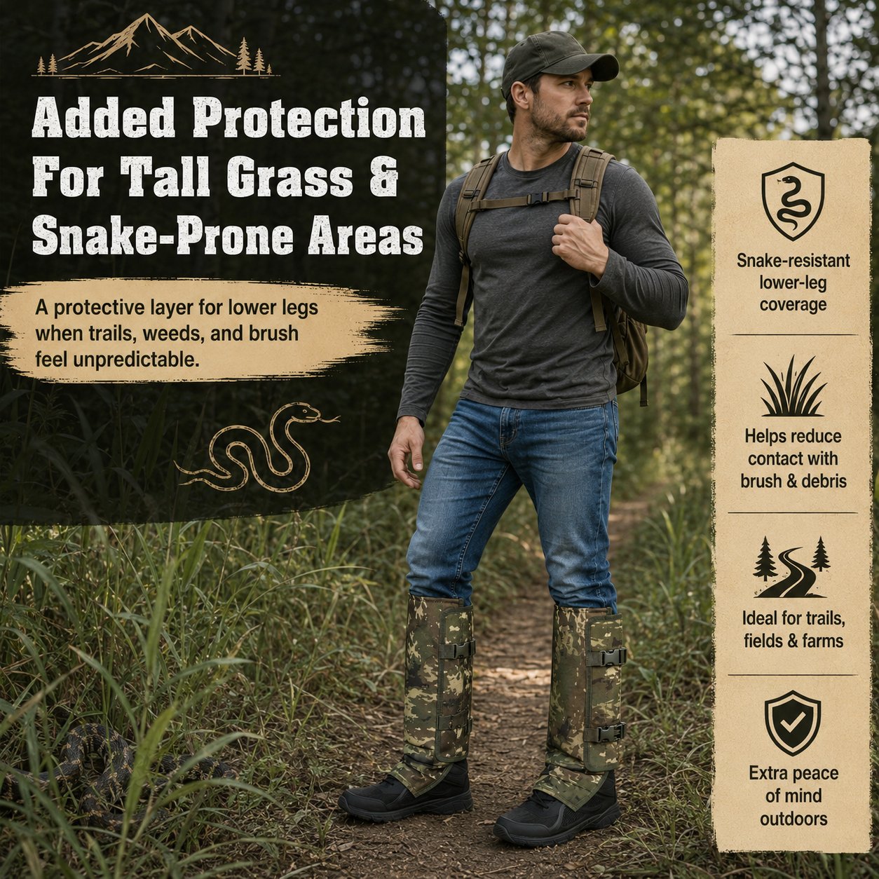 Snake-resistant gaiters in field
