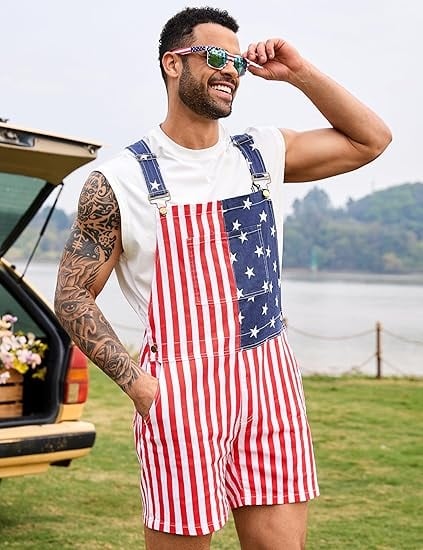 Festival Bib Overalls for Men Shorts Jumpsuit Adjustable Straps