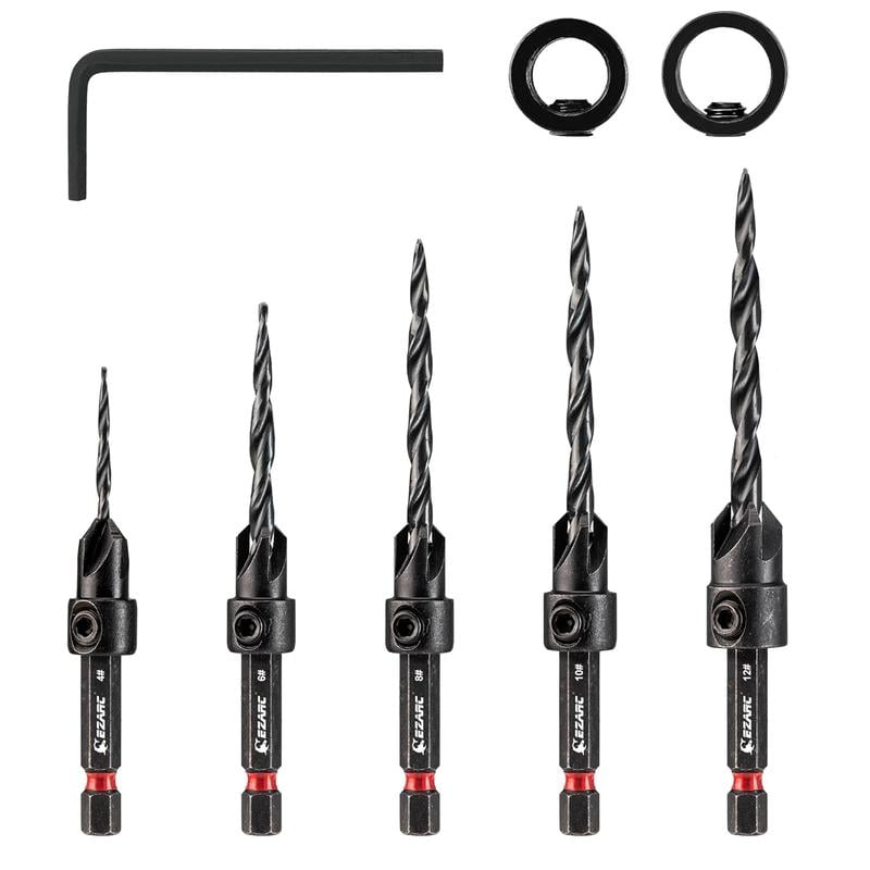 Product Introduction of EZARC Wood Countersink Drill Bit Set With 1/4" Hex Shank for Woodworking/ 15count Set (With wood plug cutter) / 24count Set (With wood sticks) 11