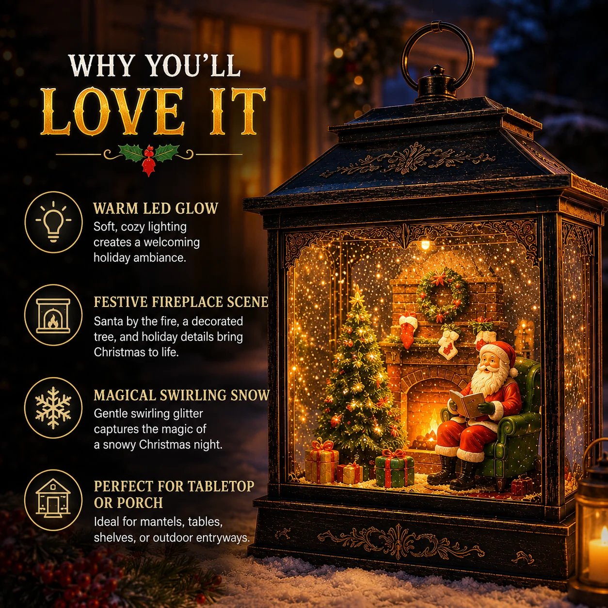 Santa Magical Fireplace Lantern Christmas decoration
