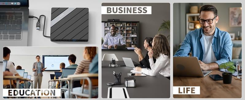 Alxum Laptop DVD Player USB C 3.0 Portable CD Burner with SD/TF Card Slot & 3 USB Ports Compatible with Mac, Windows, Linux