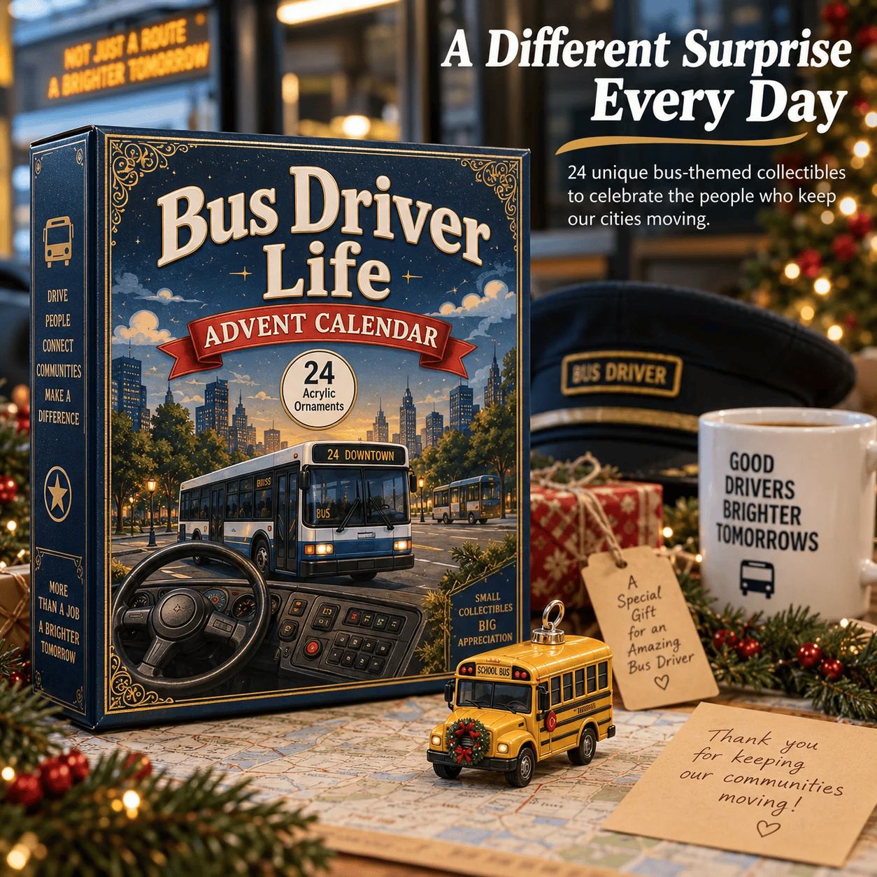 Bus driver themed acrylic Christmas collection