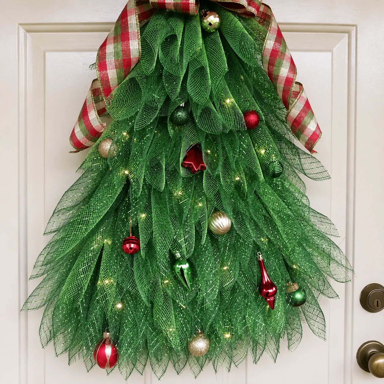 Detailed view of handmade Christmas tree garland construction