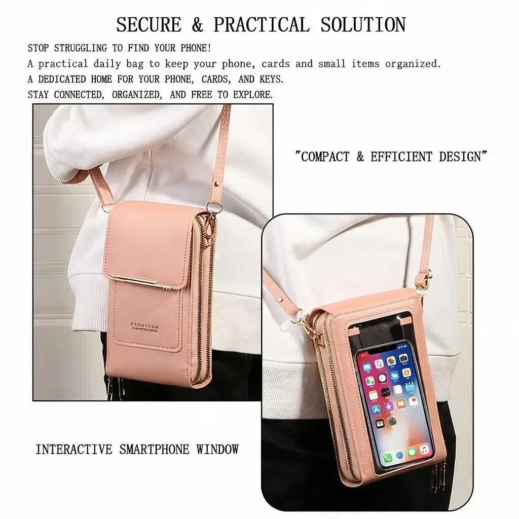 Dual zipper closure on touchscreen phone bag