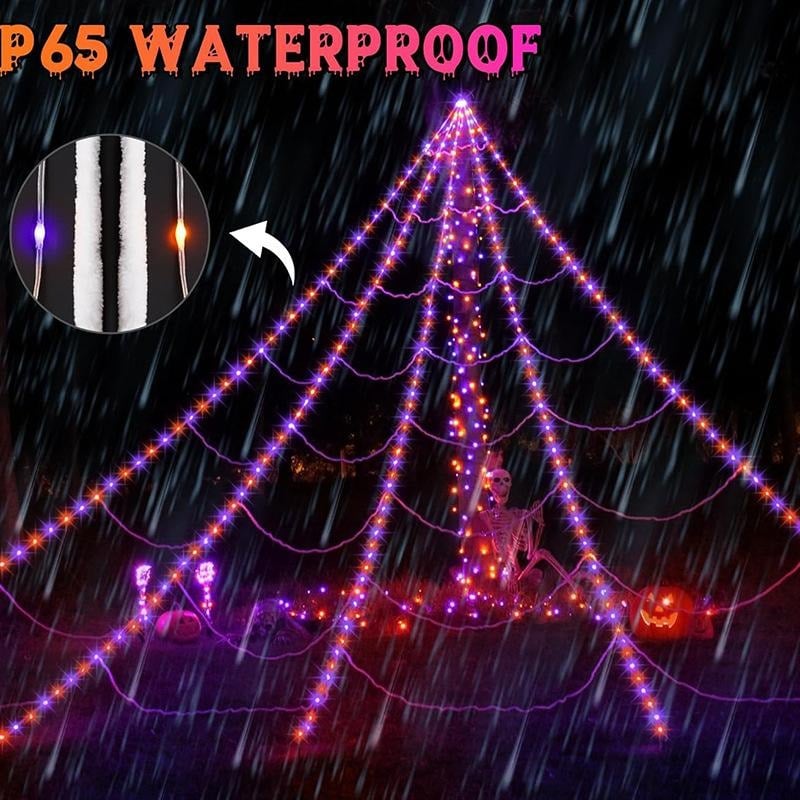 Halloween spider web lights for porch garden fence party and photo backdrop