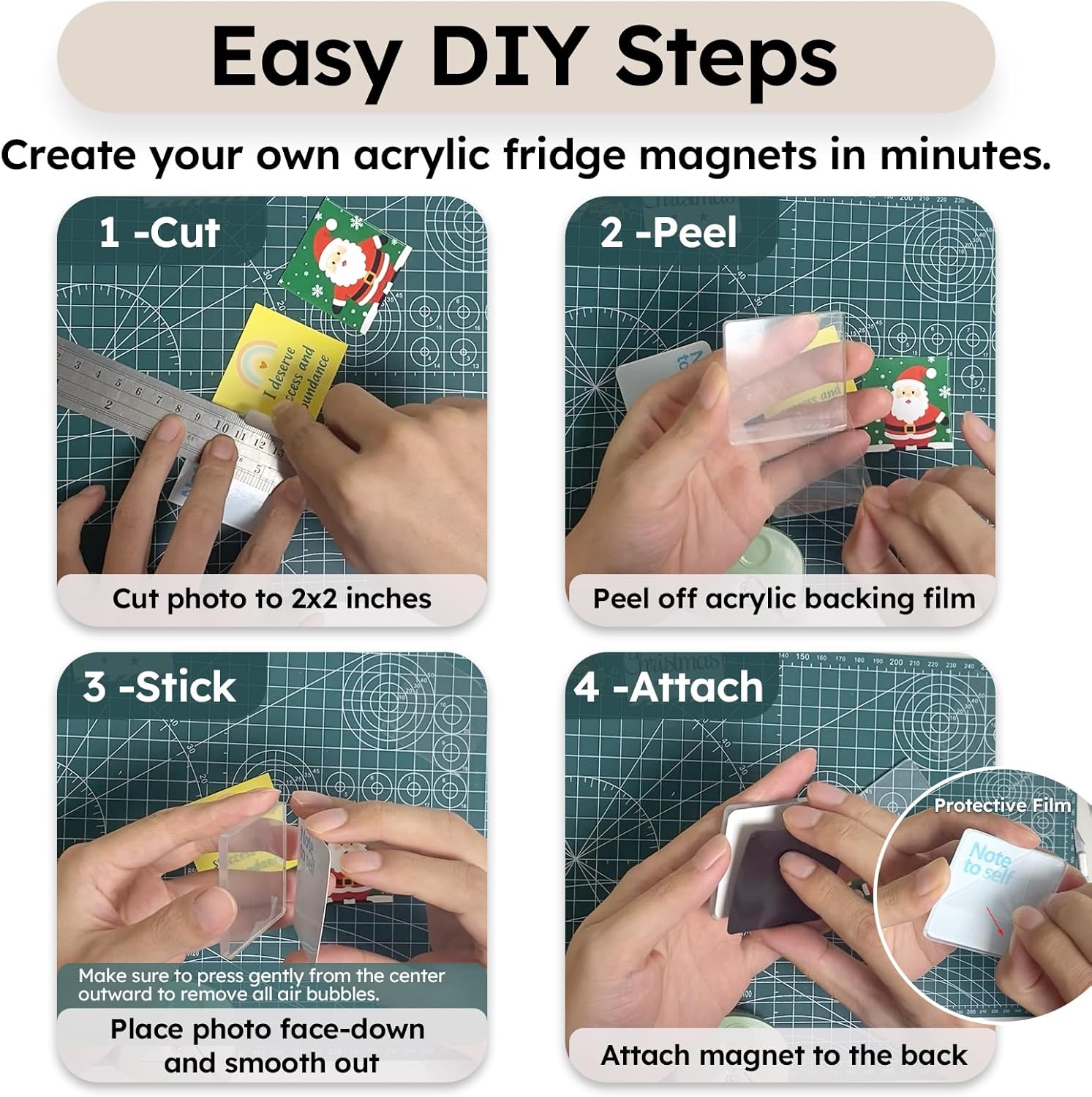 10 Pack 2"x2" Clear Acrylic DIY Fridge Magnets Set with Adhesive Backing