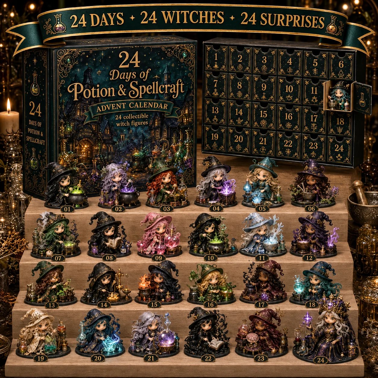 24 Days of Witches Advent Calendar with collectible witch figures