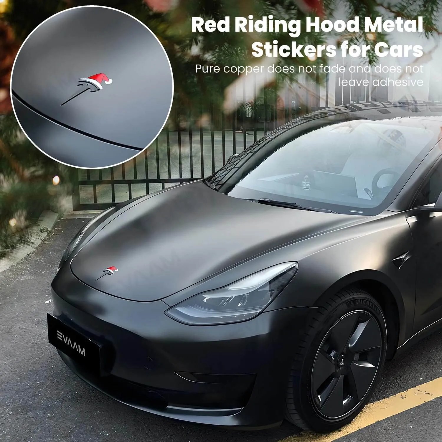EVAAM® Santa Hat Christmas Car Sticker For Tesla