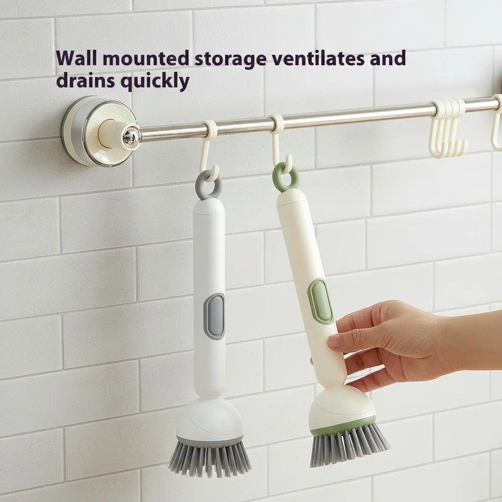 Wall mounted dish brush storage