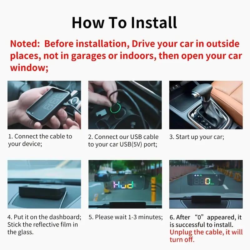 KUOWEIHUD Car HUD Head-up Display Universal Fit for All Models Digital Speedometer MPH LED Ambient Lighting Speed Alert ABS+PC Material 99.5*65*20 mm